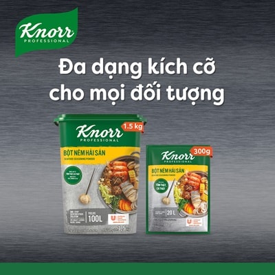 Knorr Bột Nêm Hải Sản 300g - Knorr Bột Nêm Hải Sản làm từ tôm cá và hải sản tự nhiên giúp tăng hương vị hải sản đậm đà và hấp dẫn hơn cho các món ăn hải sản.